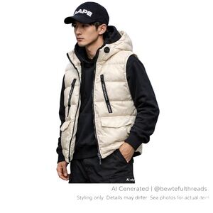 AAPE by A Bathing Ape Down Puffer Vest Hooded Streetwear Off White Camo M